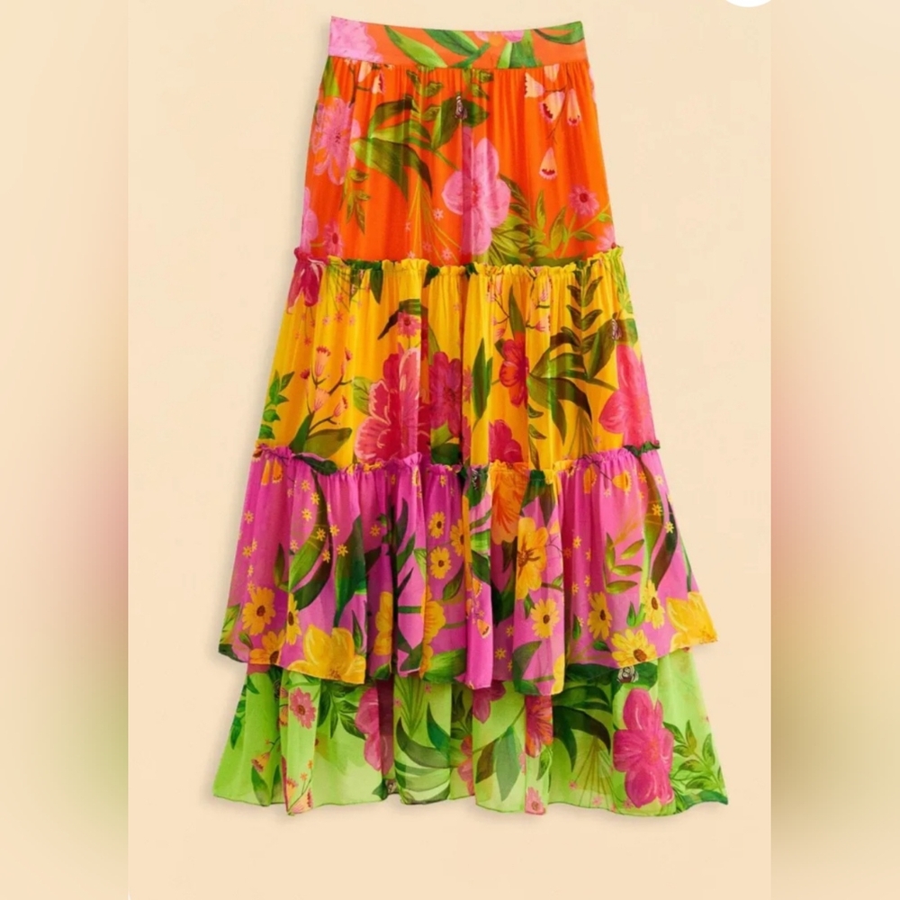 FARM Rio Multicolor Floral Midi Skirt